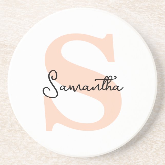 Modern Elegant Personalized Pink Monogram Initial Coaster (Front)
