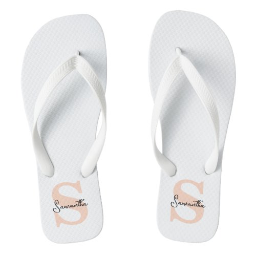 Modern Elegant Personalized Pink Monogram Initial Flip Flops