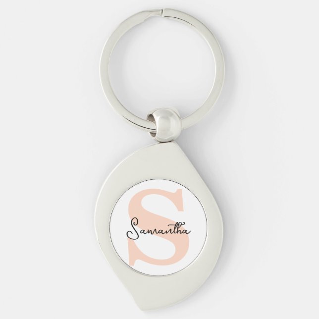 Modern Elegant Personalized Pink Monogram Initial Keychain (Front)