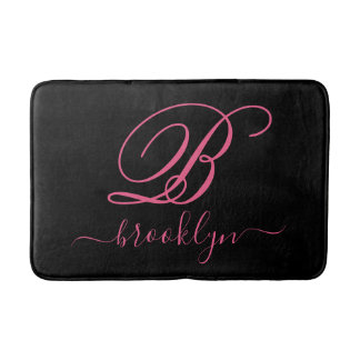 Modern Elegant Personalized Pink Name Monogrammed Bath Mat