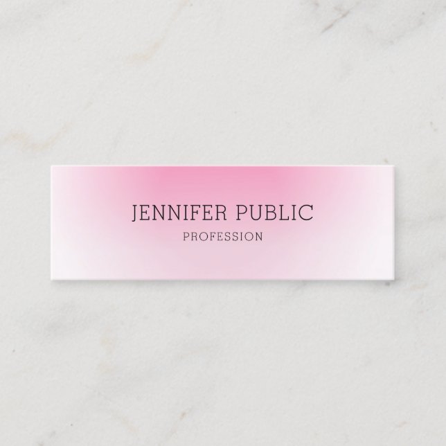 Modern Elegant Personalized Pink White Template Mini Business Card (Front)