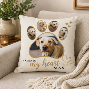 Modern Elegant Pet Photo Paw Print Collage Throw Pillow