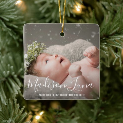 Modern Elegant Photo Babys First Christmas Ceramic Ornament