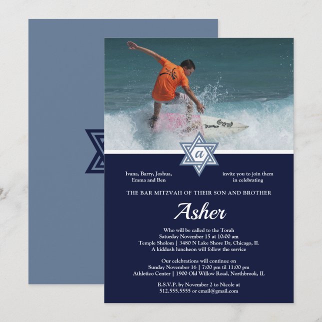 Modern + Elegant Photo Bar Mitzvah Invitation (Front/Back)