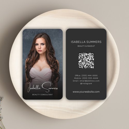 Modern Elegant Photo Beauty Makeup Professional Business Card