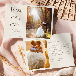 Modern Elegant Photo Best Day Ever Wedding Thank You Card