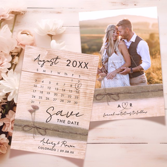 Modern Elegant Photo Calendar Blush Wildflower Save The Date (Creator Uploaded)