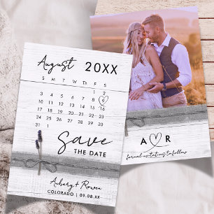 Modern Elegant Photo Calendar Rustic Wood Lavender Save The Date