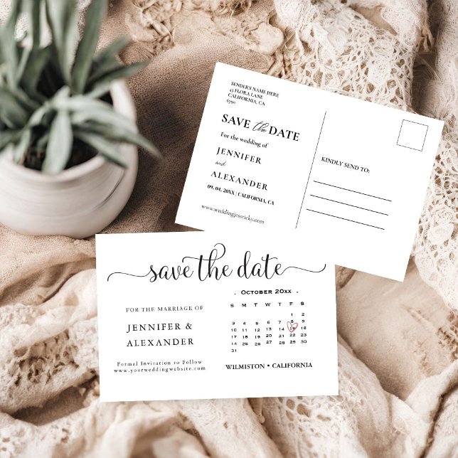 Modern Elegant Photo Calendar White Wedding Save The Date (Creator Uploaded)