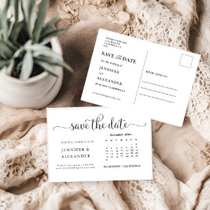 Modern Elegant Photo Calendar White Wedding Save The Date