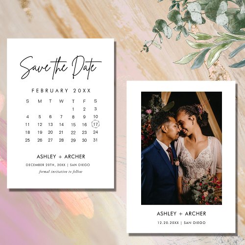 Modern Elegant Photo Calendar White Wedding Simple Save The Date