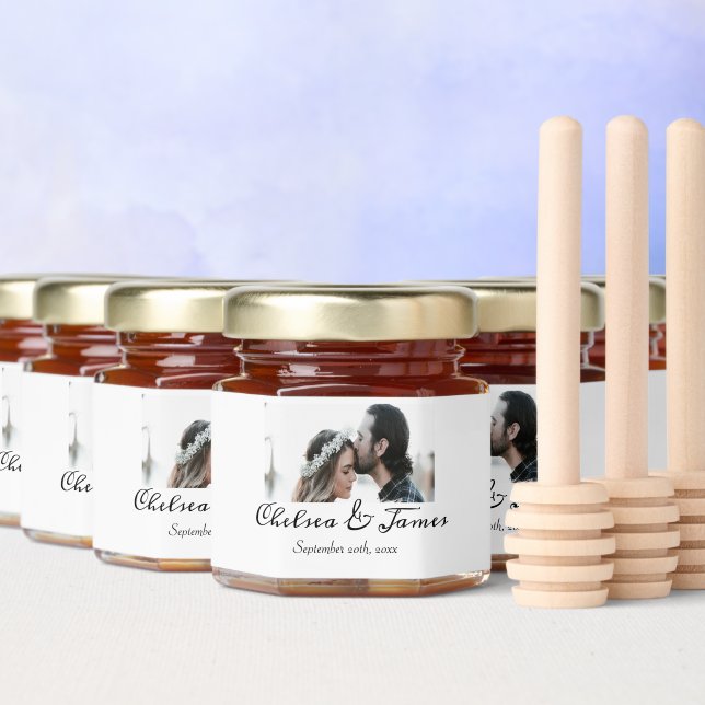 Modern Elegant Photo Calligraphy Name Wedding  Honey Jar Favors (Multi)