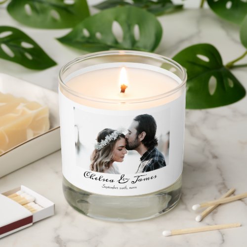 Modern Elegant Photo Calligraphy Script Name Date  Scented Candle