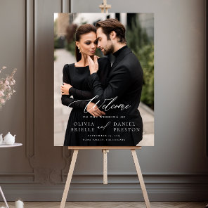 Modern Elegant Photo Calligraphy Wedding Welcome Acrylic Sign
