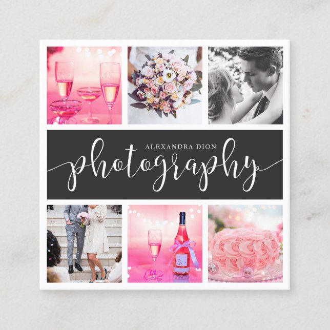 Modern elegant photo collage photography square business card (Front)