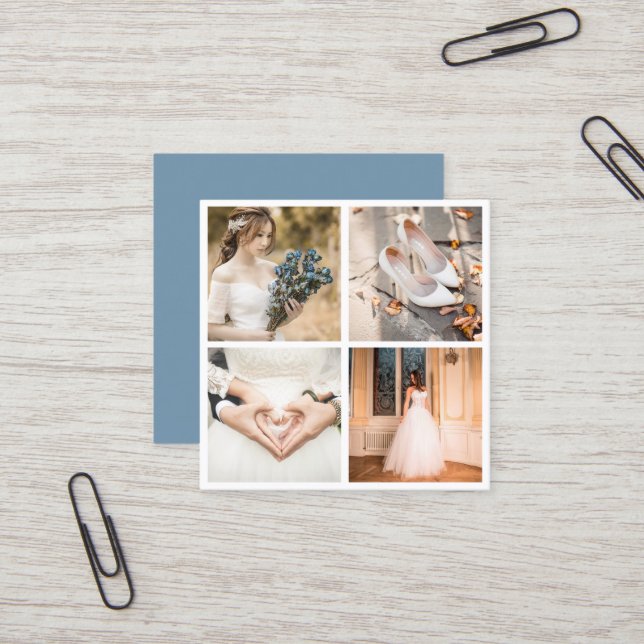 Modern elegant photo collage photography square business card (Front/Back In Situ)