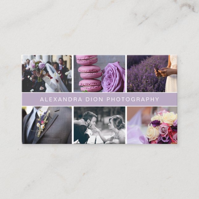 Modern elegant photo collage wedding photography business card (Front)