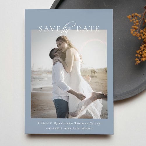 Modern Elegant Photo Dusty Blue Save The Date