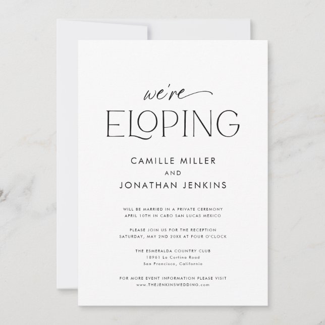 Modern Elegant Photo Elopement Reception Invitation