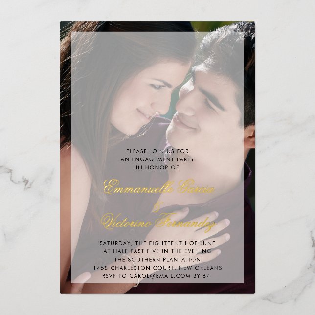 Modern Elegant Photo Engagement Party Gold Foil Invitation (Front)
