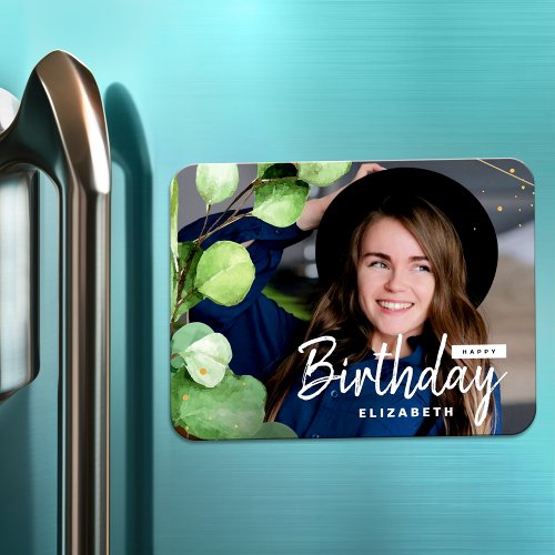 Modern Elegant Photo Eucalyptus Birthday Gift Magnet