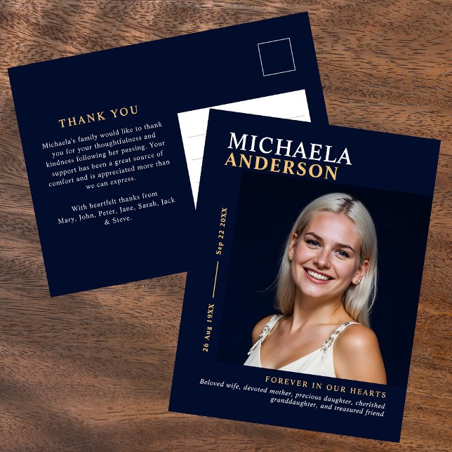 Modern Elegant Photo Funeral/Memorial Thank You Postcard (Creator Uploaded)