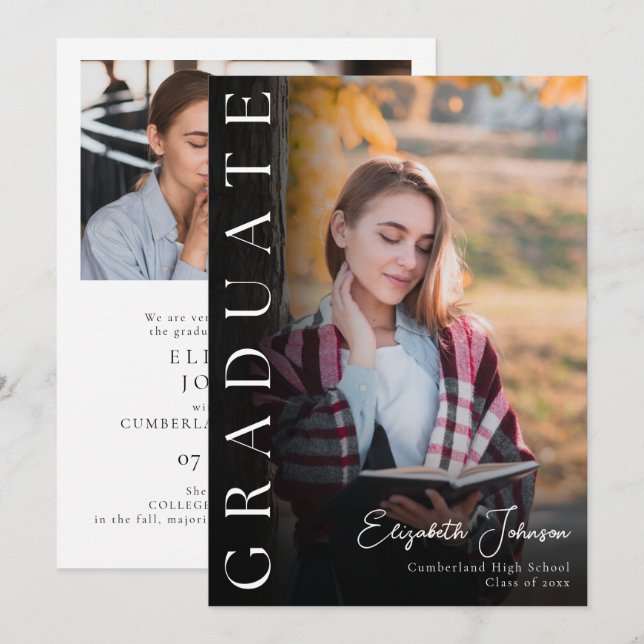 Modern Elegant Photo Graduation Announcement (Front/Back)