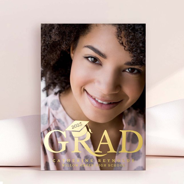 Modern Elegant Photo Graduation Party Foil Invitation (Creator Uploaded)