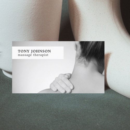 Modern Elegant Photo Grey Massage Therapist Business Card