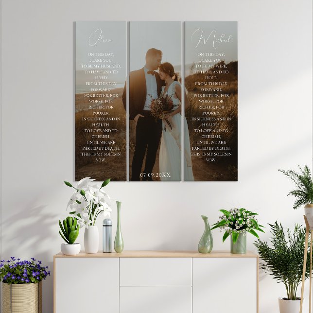 Modern Elegant Photo His and Hers Wedding Vows Triptych (Creator Uploaded)