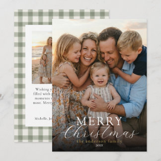 Modern Elegant Photo Merry Christmas Gingham Holiday Card