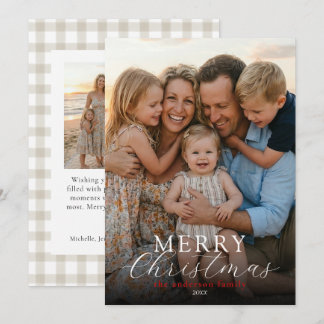 Modern Elegant Photo Merry Christmas Gingham Holiday Card