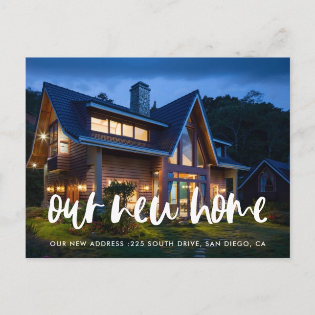 Modern elegant photo moving announcement postcard (Front)