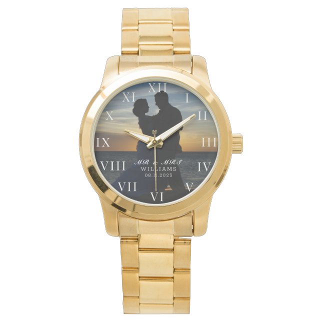 Modern Elegant Photo Newly Wed Wedding Watch (Front)
