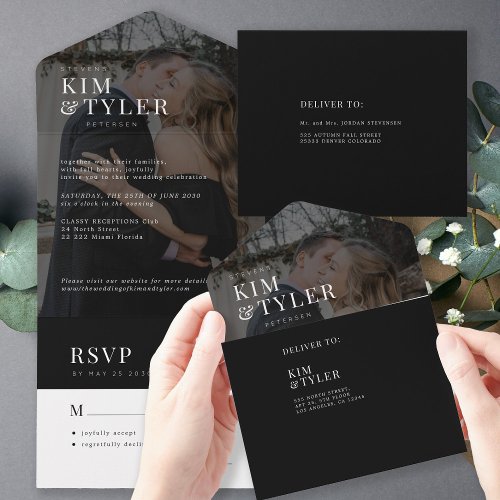 Modern elegant photo overlay wedding RSVP All In One Invitation