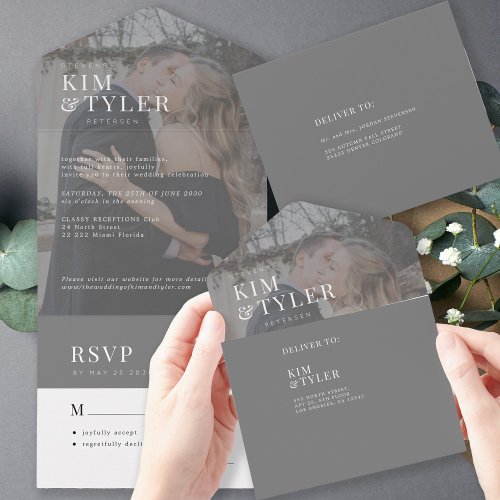 Modern elegant photo overlay wedding RSVP All In One Invitation