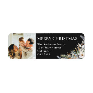 Modern Elegant Photo & Pine Greenery Christmas Label