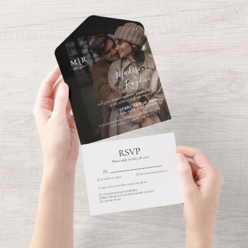 Modern Elegant Photo RSVP Wedding All In One Invit All In One Invitation