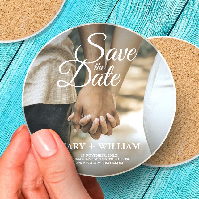 Modern Elegant Photo Save The Date Elegant Wedding Coaster (Creator Uploaded)