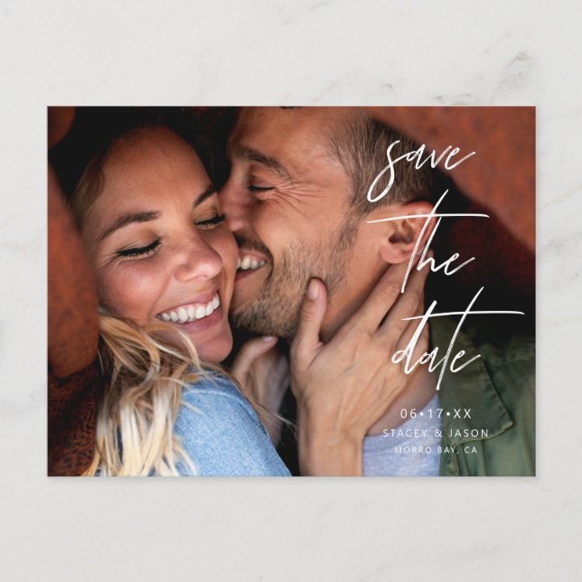 Modern Elegant Photo Save the Date Wedding Announcement Postcard (Front)