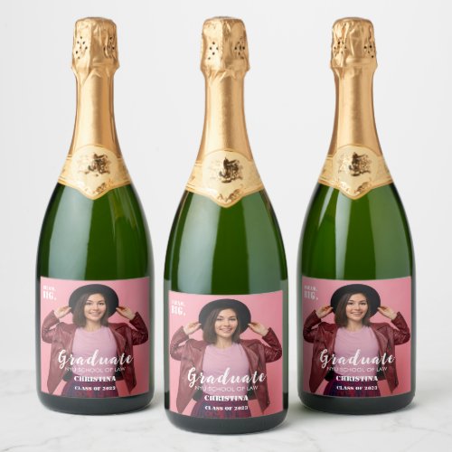 Modern Elegant Photo Script Graduation Sparkling Wine Label