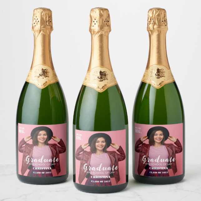 Modern Elegant Photo Script Graduation Sparkling Wine Label (Bottles)
