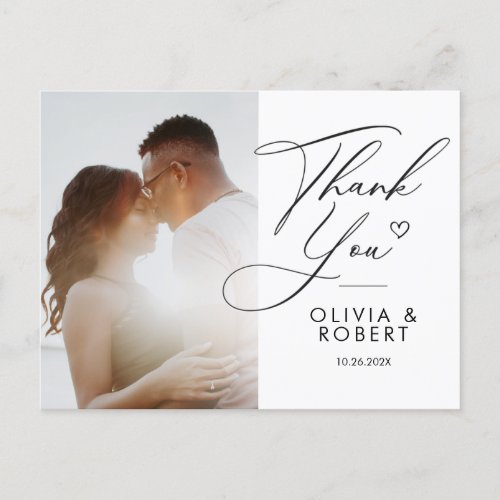 Modern Elegant Photo Script Thank You Wedding  Postcard