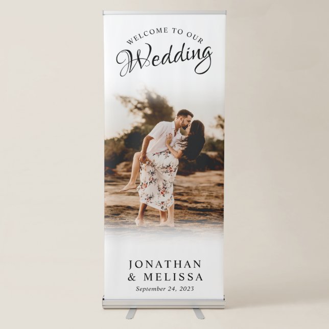 Modern Elegant Photo Script Wedding Welcome Retractable Banner (Front)
