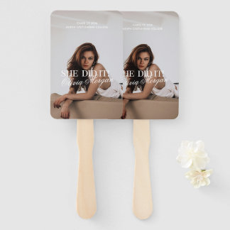Modern Elegant Photo She Did It Grad Hand Fan