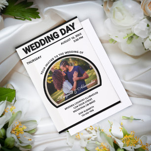 Modern Elegant Photo Simple Wedding Black White Vellum Invitations