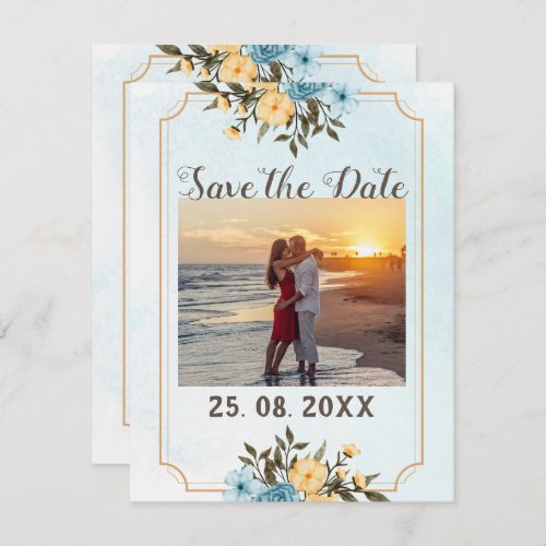 Modern Elegant Photo Watercolor Floral Wedding Save The Date