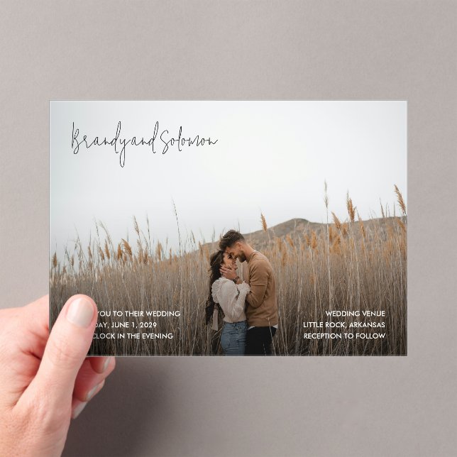 Modern Elegant Photo Wedding Acrylic Invitations (Insitu (Handheld))