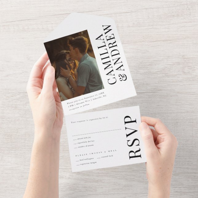 Modern Elegant Photo Wedding All In One Invitation (Tearaway)