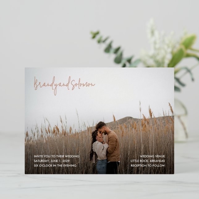 Modern Elegant Photo Wedding Foil Invitation (Standing Front)